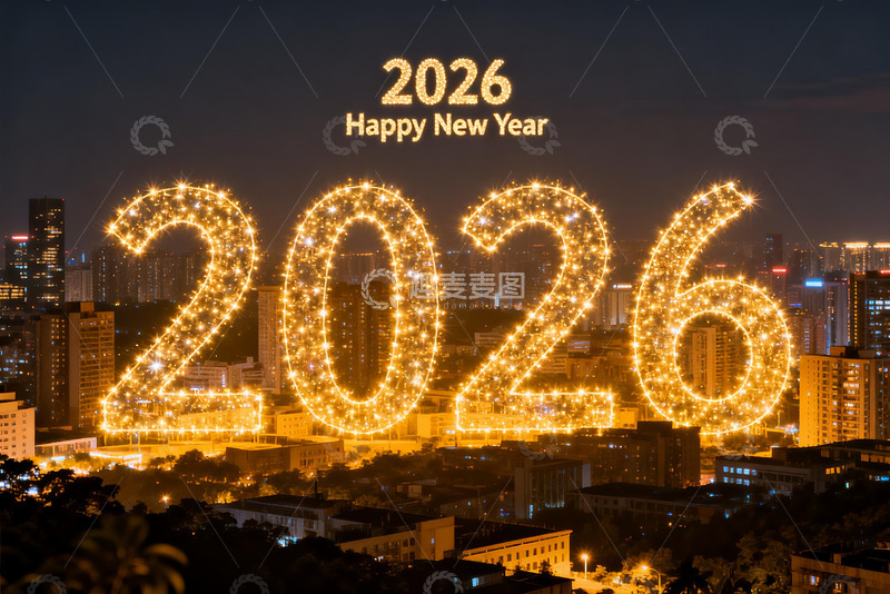 高清大图下载【趣麦麦图】2026新年灯光城市夜景