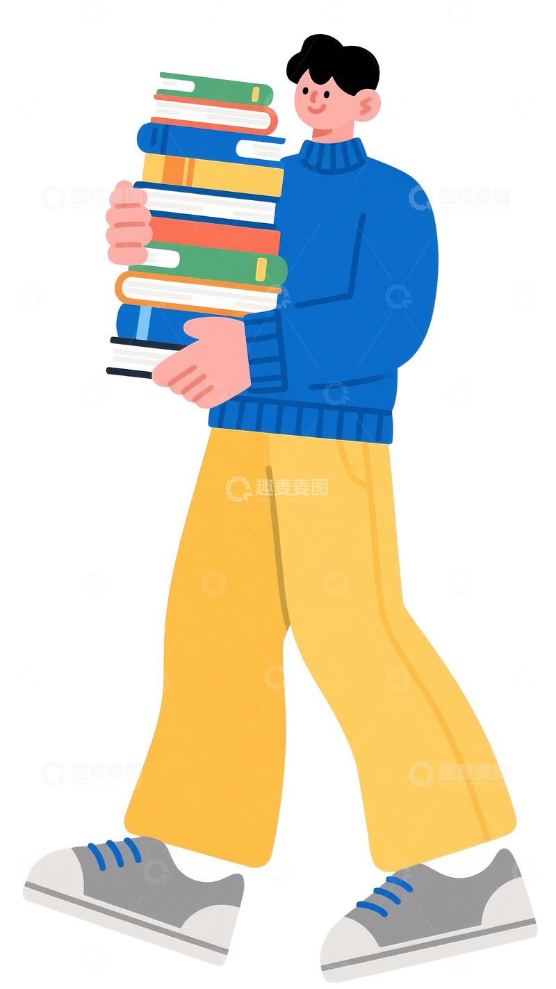 源文件下载【趣麦麦图】扁平风格拿着书本的男生4