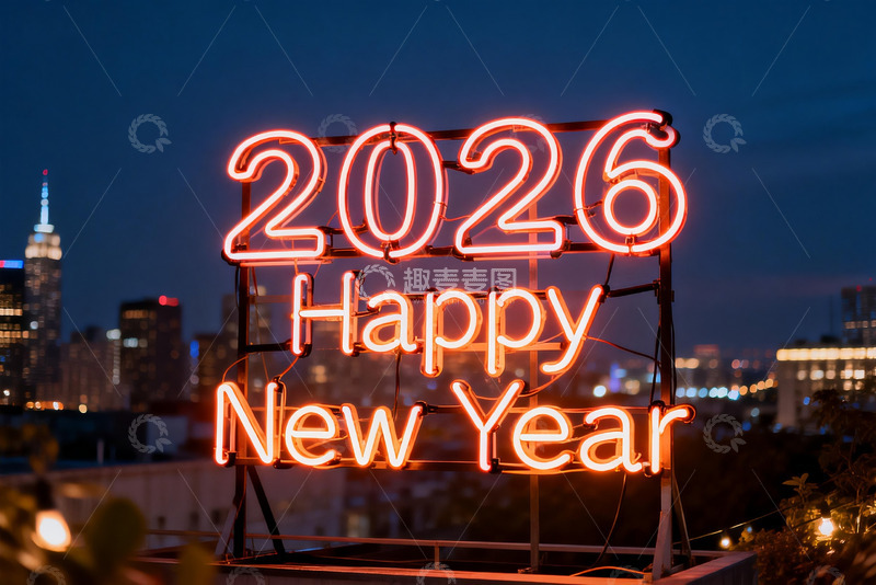 高清大图下载【趣麦麦图】2026新年霓虹灯夜景