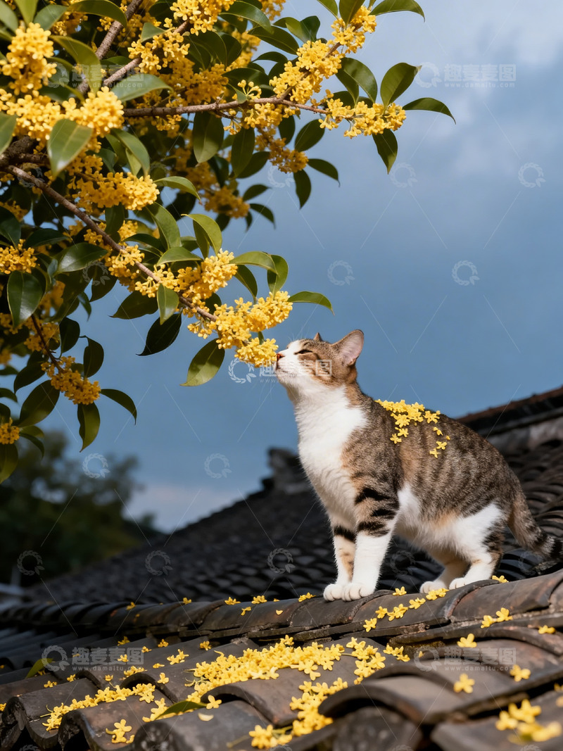 高清大图下载【趣麦麦图】屋顶树枝猫咪3