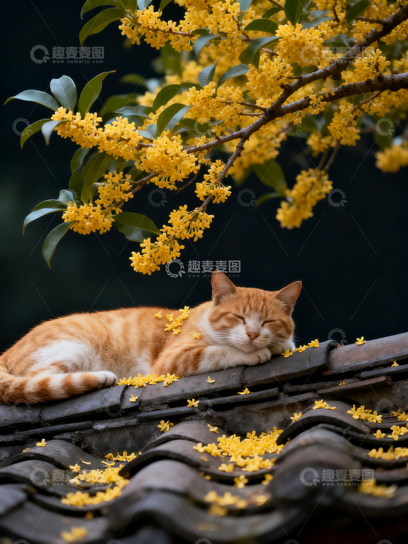 高清大图下载【趣麦麦图】屋顶猫咪睡觉2