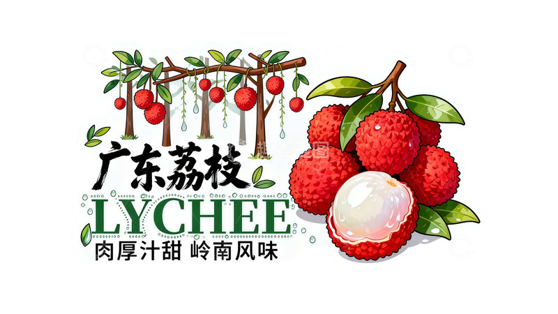 高清大图下载【趣麦麦图】广东荔枝插画设计