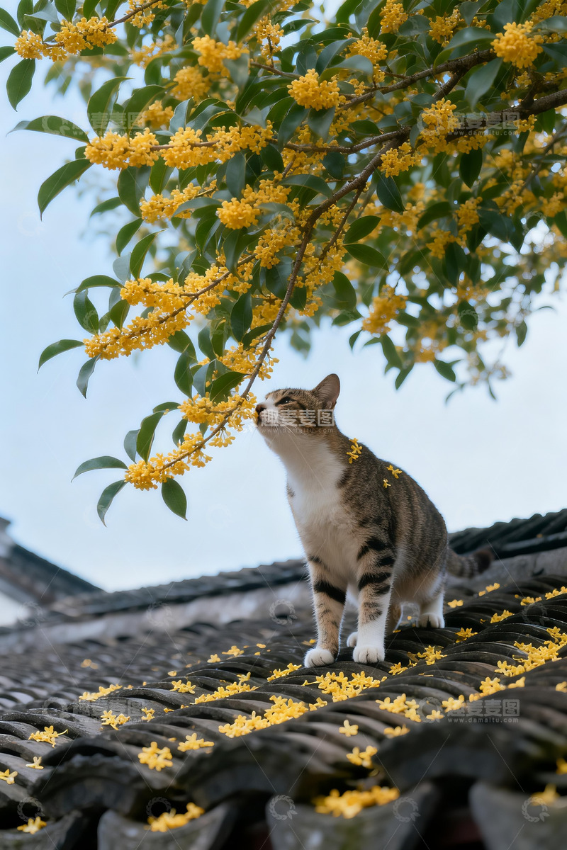 高清大图下载【趣麦麦图】屋顶树枝猫咪5