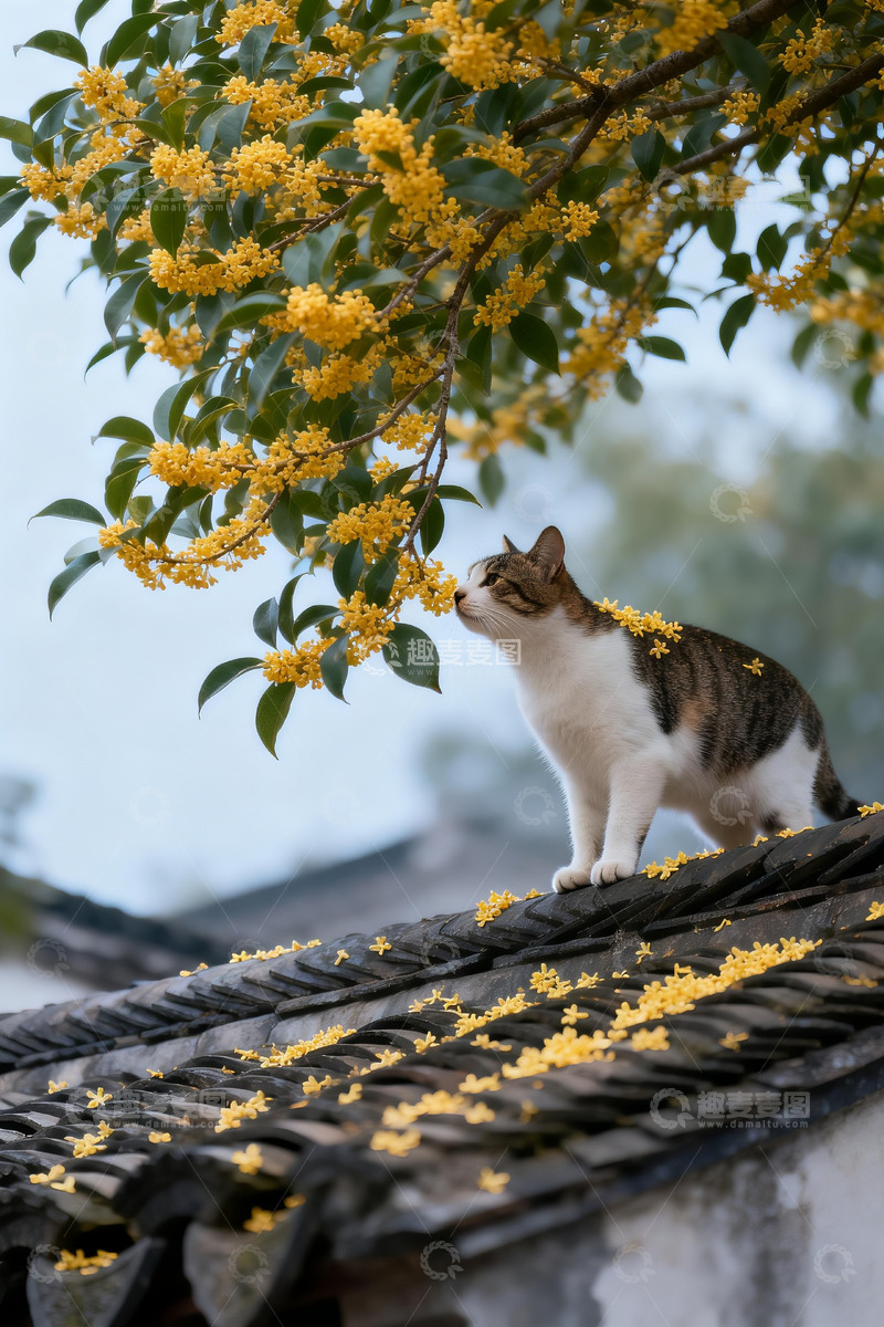 高清大图下载【趣麦麦图】屋顶树枝猫咪2