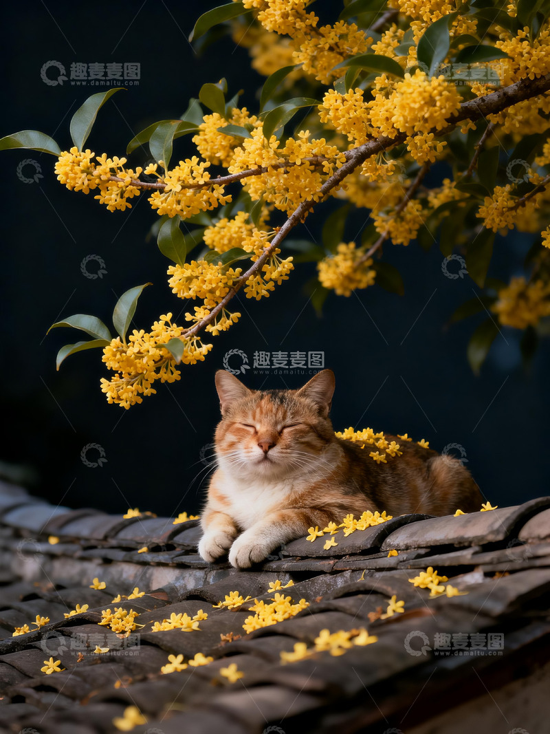 高清大图下载【趣麦麦图】屋顶猫咪睡觉