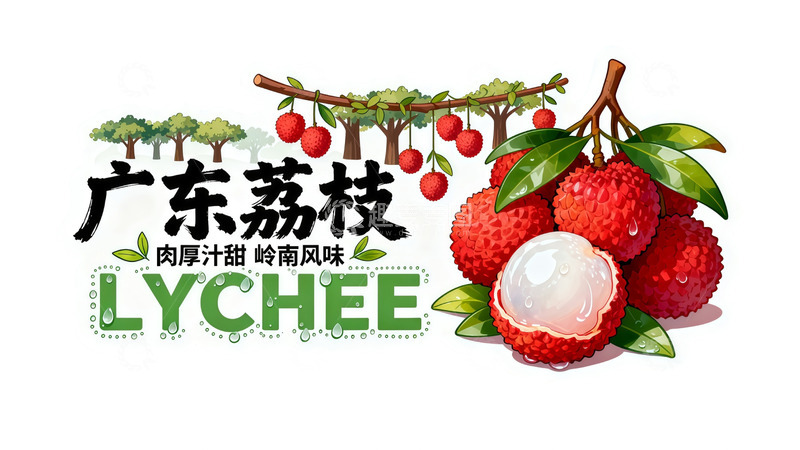高清大图下载【趣麦麦图】广东荔枝水彩插画宣传海报