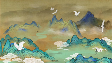 山水画仙鹤飞翔国画素材