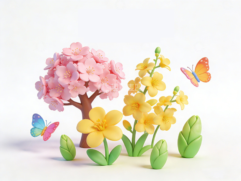 高清大图下载【趣麦麦图】纸艺樱花与花卉风景