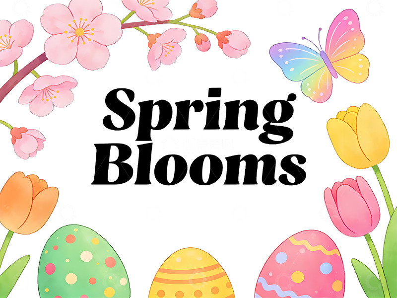 高清大图下载【趣麦麦图】春日花卉蝴蝶彩蛋图案