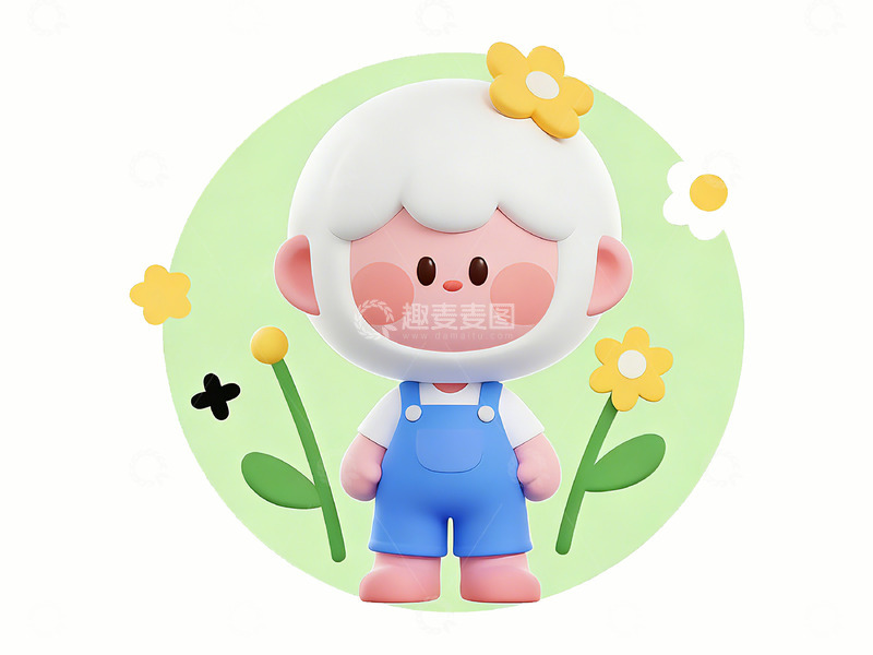 高清大图下载【趣麦麦图】卡通风小孩花朵插画