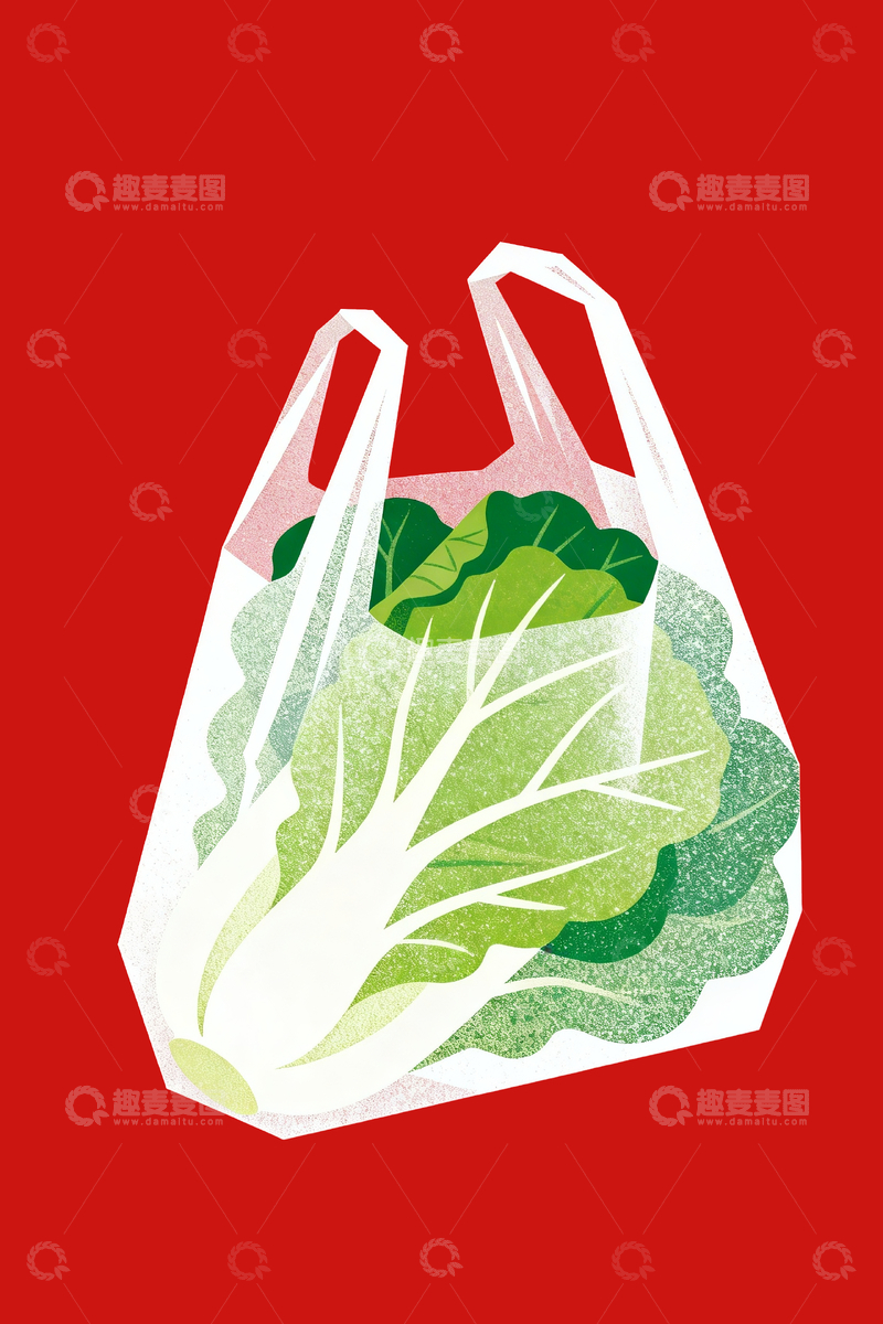 源文件下载【趣麦麦图】丝网印刷风格塑料袋里的白菜1