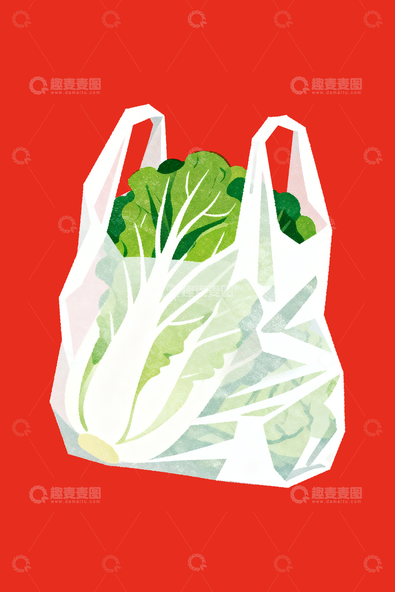 源文件下载【趣麦麦图】丝网印刷风格塑料袋里的白菜2