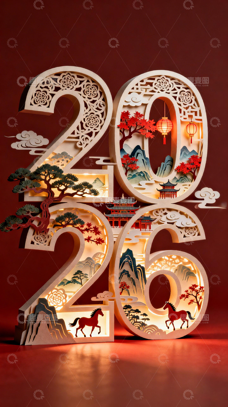 高清大图下载【趣麦麦图】剪纸风新年祝福艺术装饰