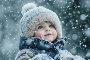 冬季雪地里的可爱小孩
