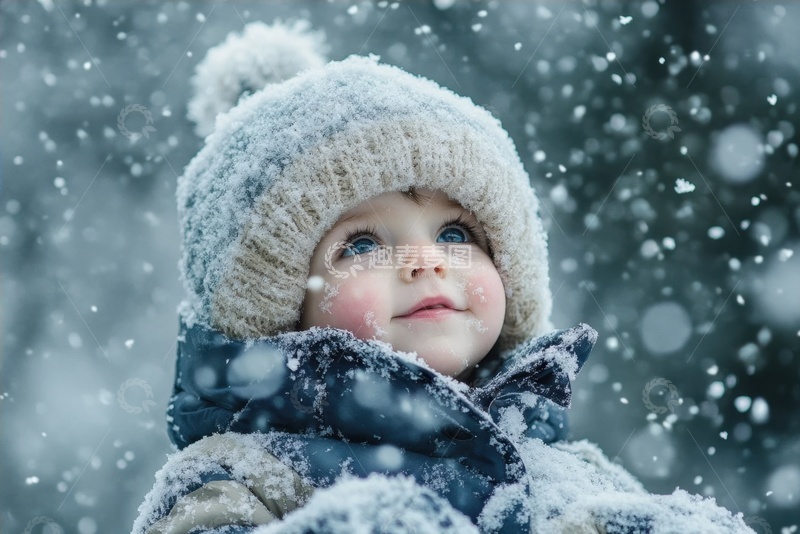 高清大图下载【趣麦麦图】冬季雪地里的可爱小孩