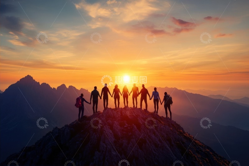 高清大图下载【趣麦麦图】站在山顶的团队