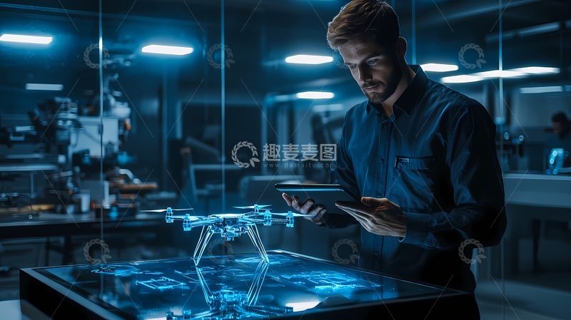 高清大图下载【趣麦麦图】未来科技无人机工程师操作图