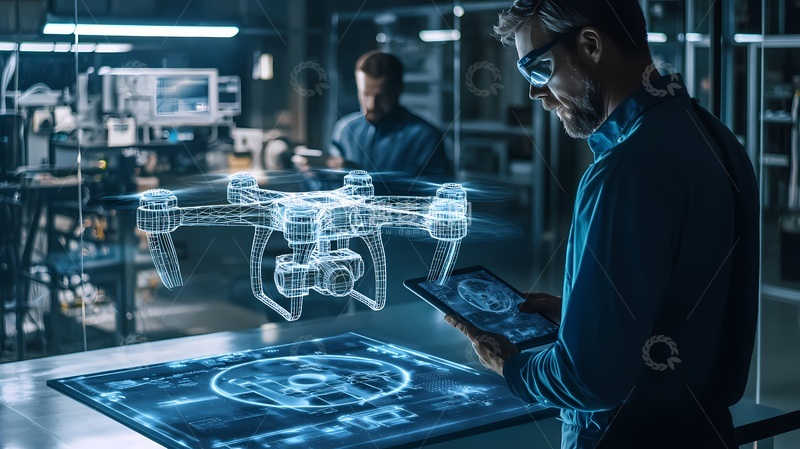 高清大图下载【趣麦麦图】科技风无人机研发实验室工作场景