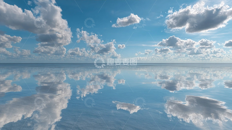 高清大图下载【趣麦麦图】晴空万里：云层与海水的交响曲
