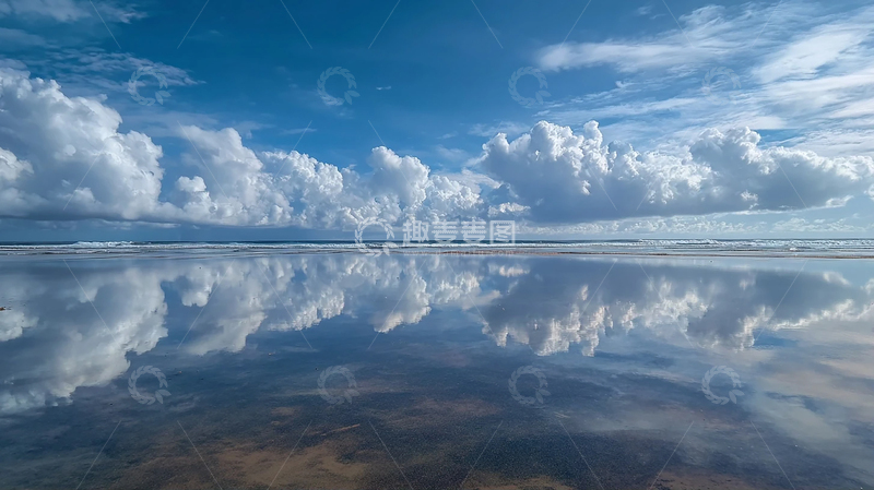 高清大图下载【趣麦麦图】蓝天白云倒映海面奇观
