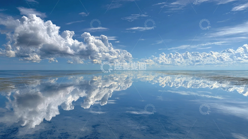高清大图下载【趣麦麦图】蓝色奇幻：云层与水面的交响