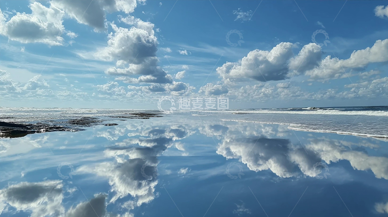 高清大图下载【趣麦麦图】天空倒映海面云卷云舒