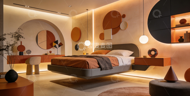 高清大图下载【趣麦麦图】现代抽象风卧室装饰设计