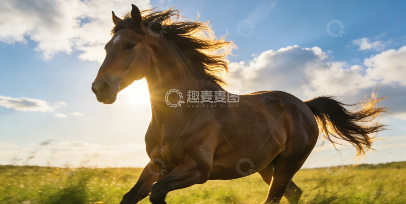 高清大图下载【趣麦麦图】骏马奔腾草原风光摄影图片