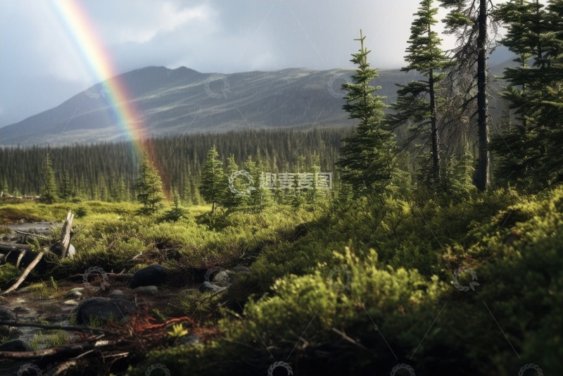 高清大图下载【趣麦麦图】森林里的彩虹树木