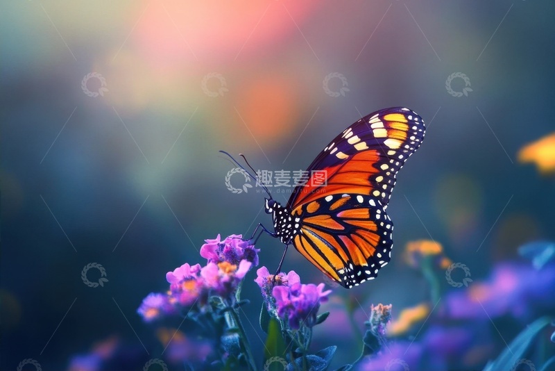 高清大图下载【趣麦麦图】一只蝴蝶停留在花朵上