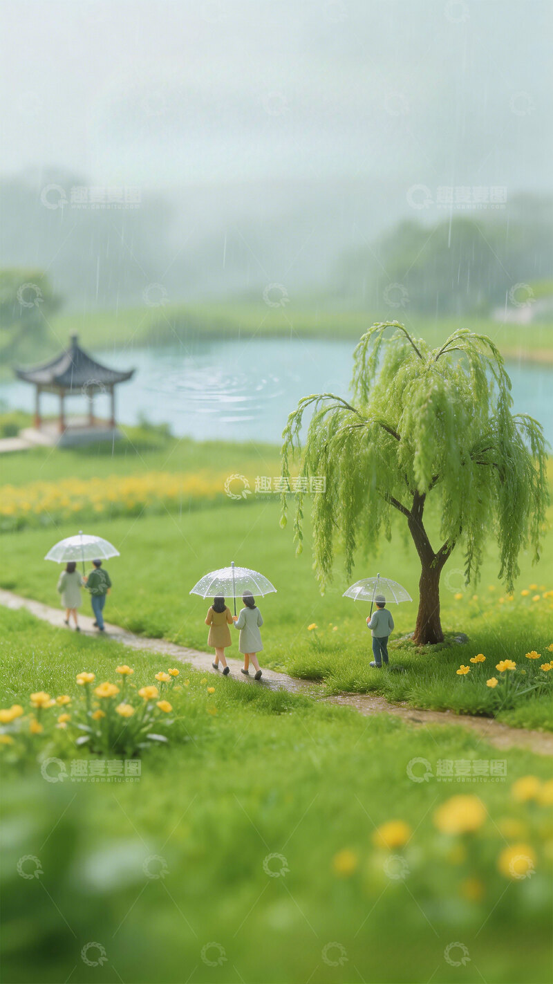 高清大图下载【趣麦麦图】微缩乡间小路湖泊背景