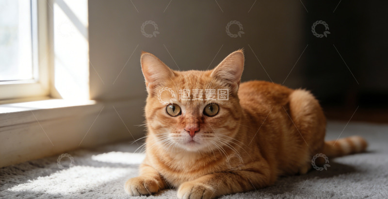 高清大图下载【趣麦麦图】阳光橘猫窗边静谧时光