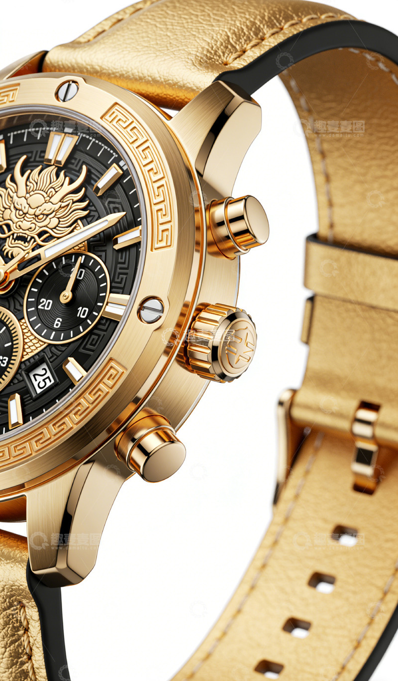 高清大图下载【趣麦麦图】文创产品奢华金色腕表特写