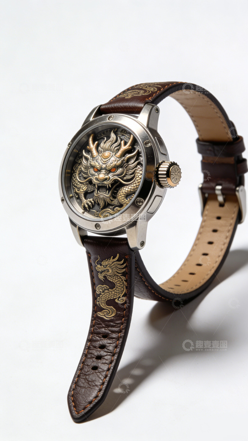 高清大图下载【趣麦麦图】文创产品精致龙纹腕表设计