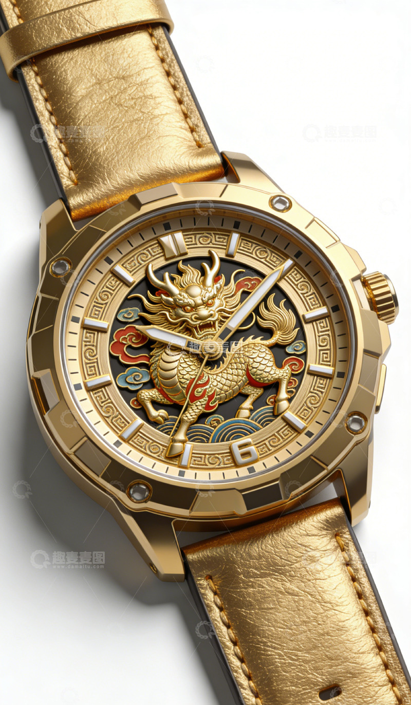 高清大图下载【趣麦麦图】黄金龙纹腕表奢华设计