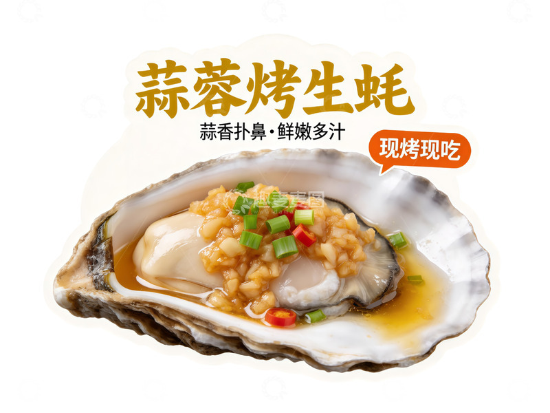 高清大图下载【趣麦麦图】蒜蓉烤生蚝餐饮美食广告异形牌