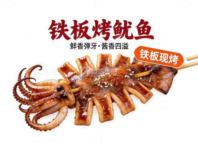 高清大图下载【趣麦麦图】铁板烤鱿鱼美食广告餐饮牌