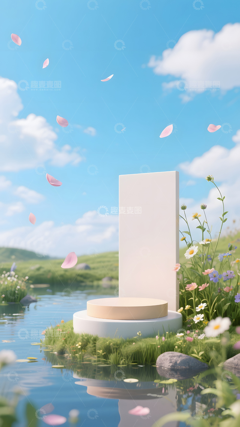 高清大图下载【趣麦麦图】春日风景展示台海报设计