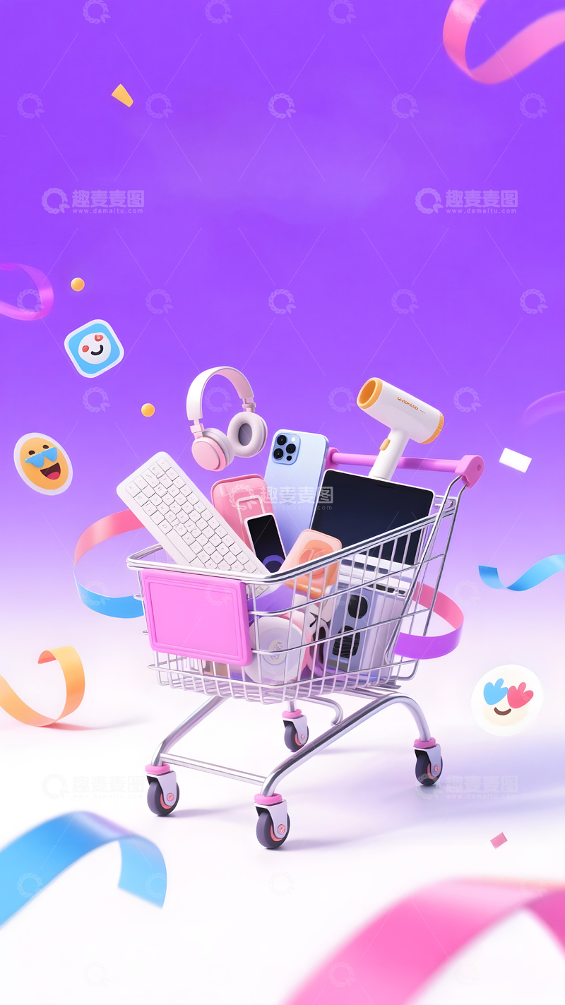高清大图下载【趣麦麦图】购物车电子产品创意图