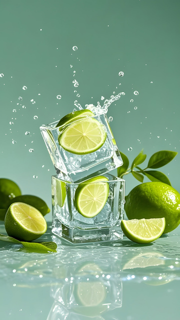 清凉夏日柠檬冰块摄影