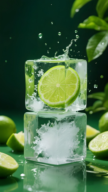 冰块柠檬动感摄影
