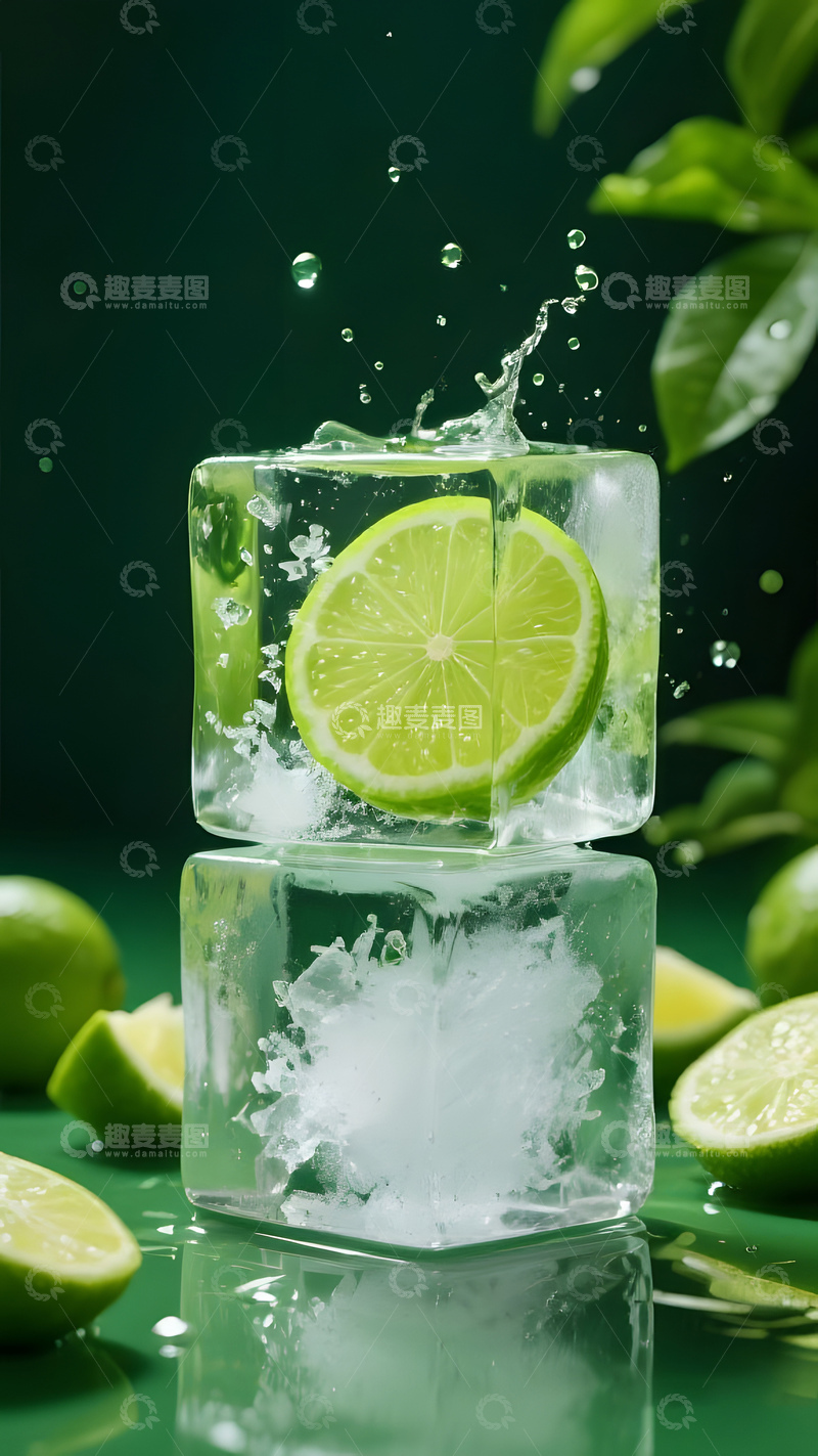 高清大图下载【趣麦麦图】冰块柠檬动感摄影