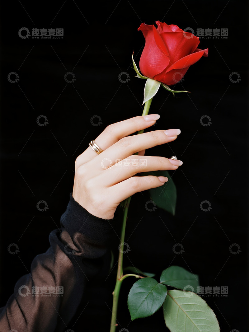 高清大图下载【趣麦麦图】手拿一朵红玫瑰
