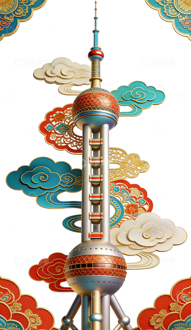 高清大图下载【趣麦麦图】东方明珠云纹装饰图案