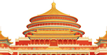传统中国宫殿建筑矢量插画