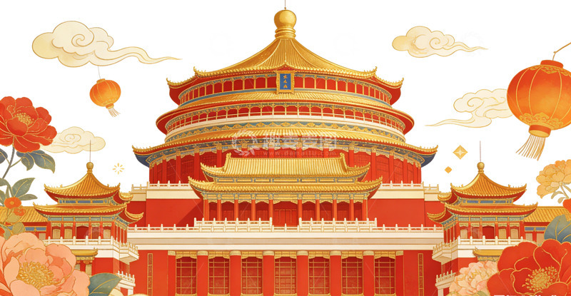 高清大图下载【趣麦麦图】传统中国黄鹤楼建筑风格插画