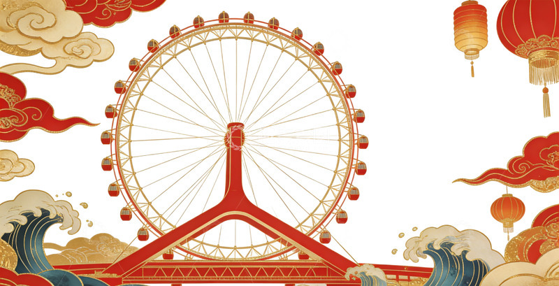 高清大图下载【趣麦麦图】中国风摩天轮节庆插画