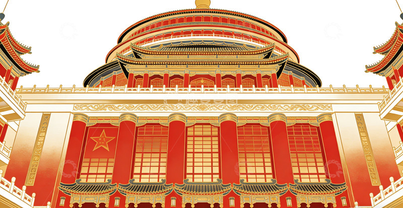 高清大图下载【趣麦麦图】中国古典宫殿建筑插画