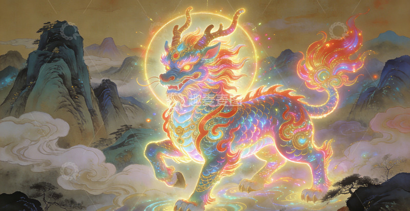 高清大图下载【趣麦麦图】神话麒麟幻想插画装饰画