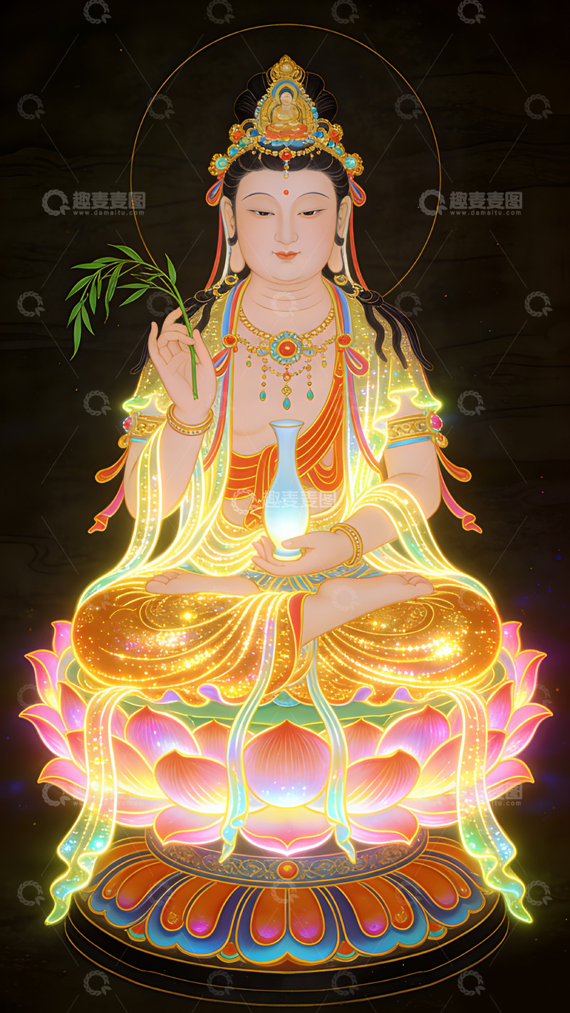 高清大图下载【趣麦麦图】佛教艺术金光菩萨图像装饰画